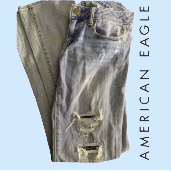 American Eagle Outfitters Denim - American Eagle Outfitters Blue Light Wash Destroyed Skinny Kick Jeans